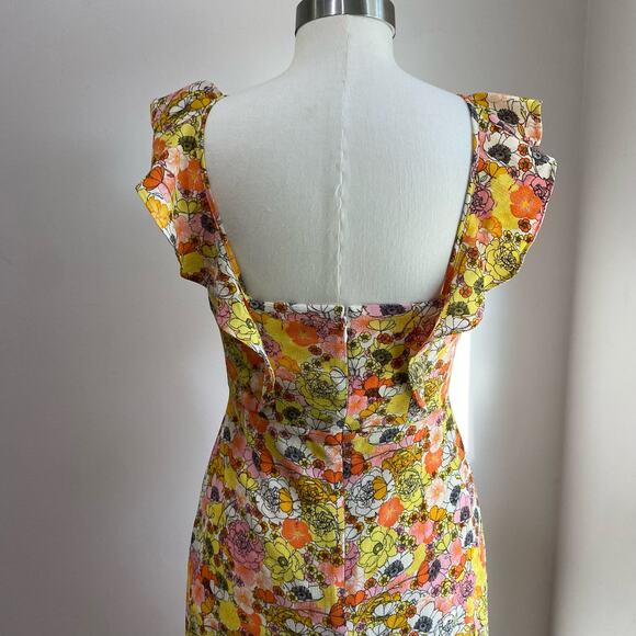 BCBG Generation Yellow Ruffle Floral Print Midi Dress Size Small - Picture 9 of 12